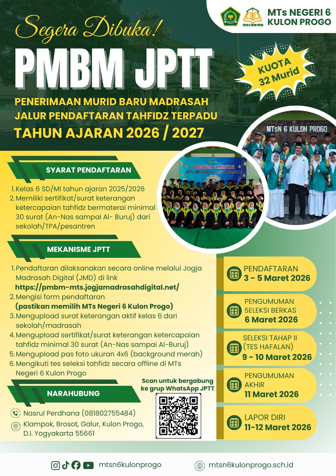 PMBM JPTT 2026/2027 MTsN 6 Kulon Progo Dibuka