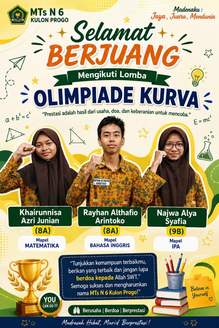 MTsN 6 Kulon Progo Kirim Tiga Delegasi Terbaik untuk Ajang Olimpiade Kurva 2026 