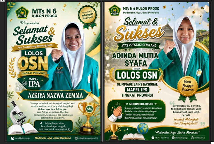 Dua Murid MTsN 6 Kulon Progo Lolos ke OSN Tingkat Provinsi